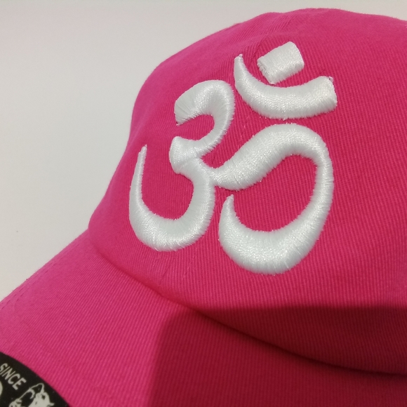 Om Aum Ohm Yoga Namaste Symbol 3D Embroidered Ball Cap Dad Hat Pink & White Hat - Picture 4 of 7